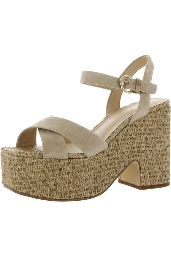 Trianna Sesame Squared Open Toe Ankle Strap Block Heeled Sandals (Sesame Suede, 10.5)