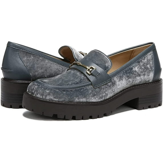 Sam Edelman Tully Smokey Blue Almond To Slip On Chain Strap Lug Sole Loafers (Smokey Blue, 9)