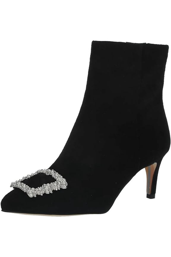 Ulissa Black Suede Pointed Toe Zip Kitten Heel Ankle Fashion Boots (Black Suede, 6)