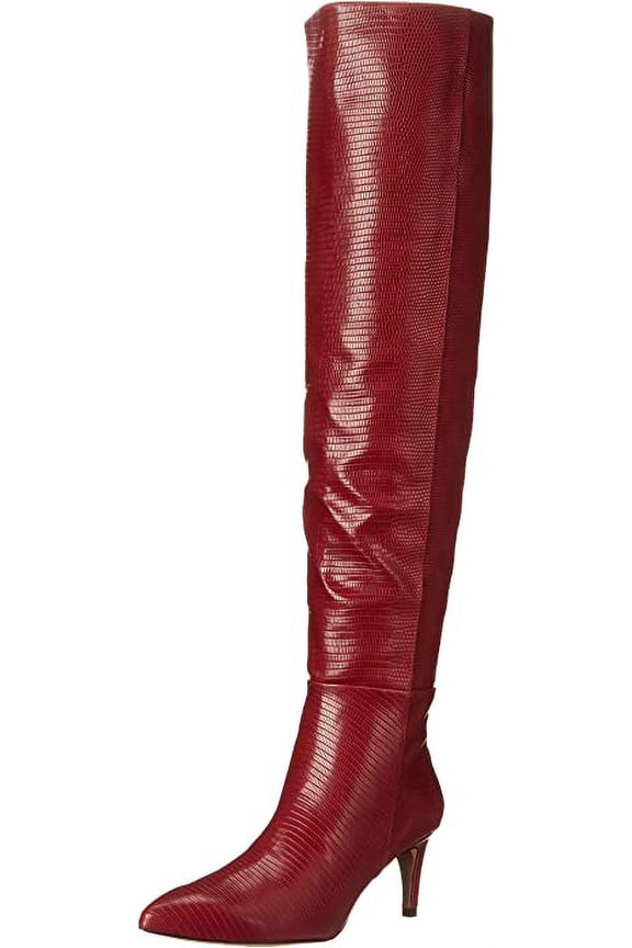 Ursula Rhubarb Pointed Toe High Knee Kitten Skinny Heel Fashion Boot (Rhubarb, 5)