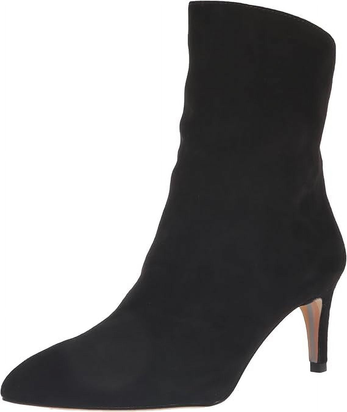 Usha Black Suede Pointed Toe Kitten Heeled Leather Ankle Booties