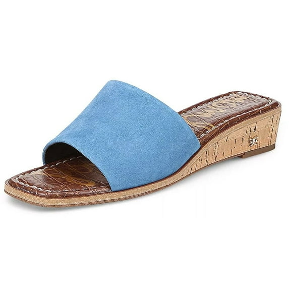 Sam Edelman Valery True Blue Suede Slip On Square Toe Slide Mule Wedge Sandals (TRUE BLUE SUEDE, 8.5, Suede)