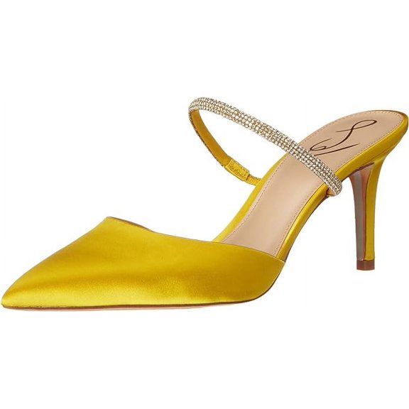 Sam Edelman Verity Ochre Pointed Toe Stiletto Heeled Rhinestone Strap Pumps (Ochre, 7)