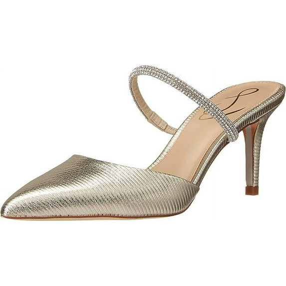 Sam Edelman Verity Platinum Pointed Toe Stiletto Heel Rhinestone Strap Pumps (Platinum, 7.5)
