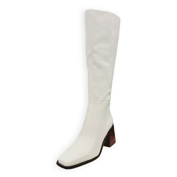 Sam Edelman Wade Stacked Heel Square Toe Retro Wide Calf Knee High Fashion Boot (Ivory Wide calf, 6)