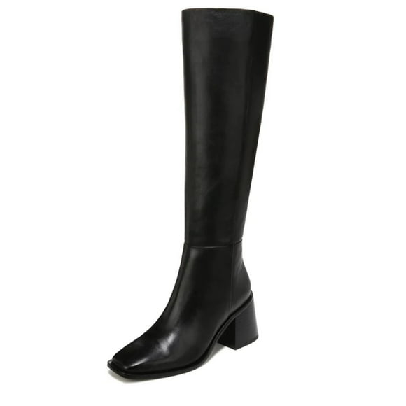 Sam Edelman Wade Stacked Heel Square Toe Retro Wide Calf Knee High Fashion Boots (Black Leather Wide Calf, 6)