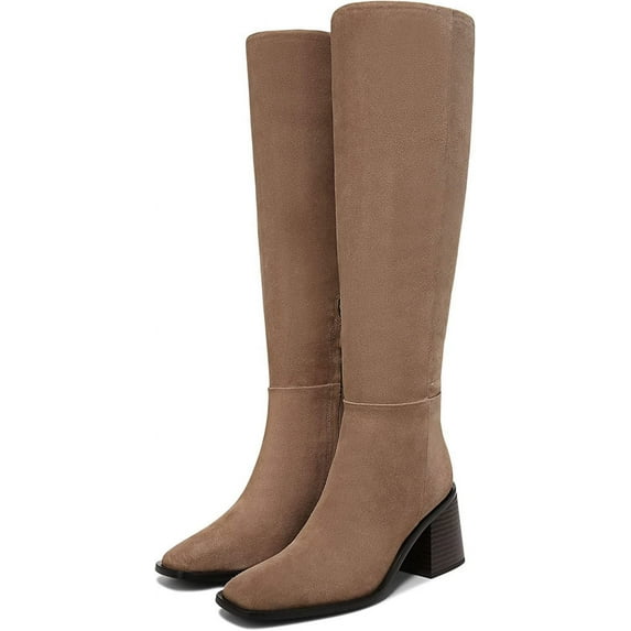 Sam Edelman Wade Stacked Heel Square Toe Retro Wide Calf Knee High Fashion Boots (Warm Sand Wife Calf, 6.5)