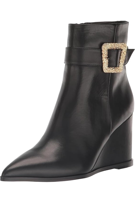 Women's Weslie Buckle Wedge Boot Black Leather 7M