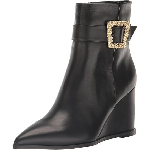 Sam Edelman Women's Weslie Buckle Wedge Boot Black Leather 7M