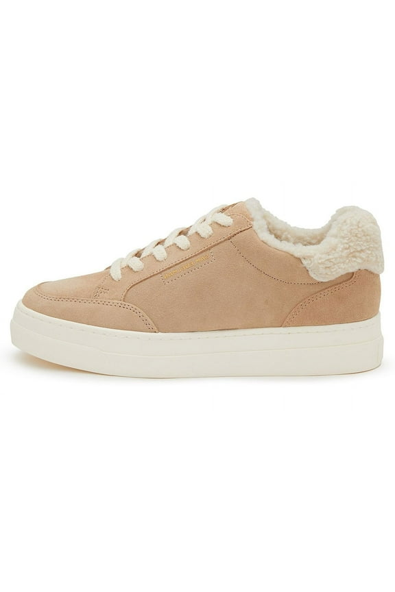 Wess Cuoio Suede Lace Up Rounded Toe Fur Detailed Low Top Sneakers (Cuoio Suede, 6)