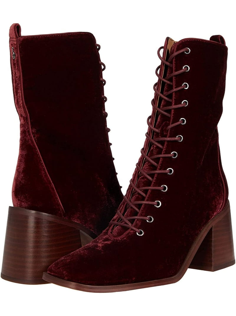 Sam Edelman Westie 2 Brick Velvet Lace Up Zipper Square Toe