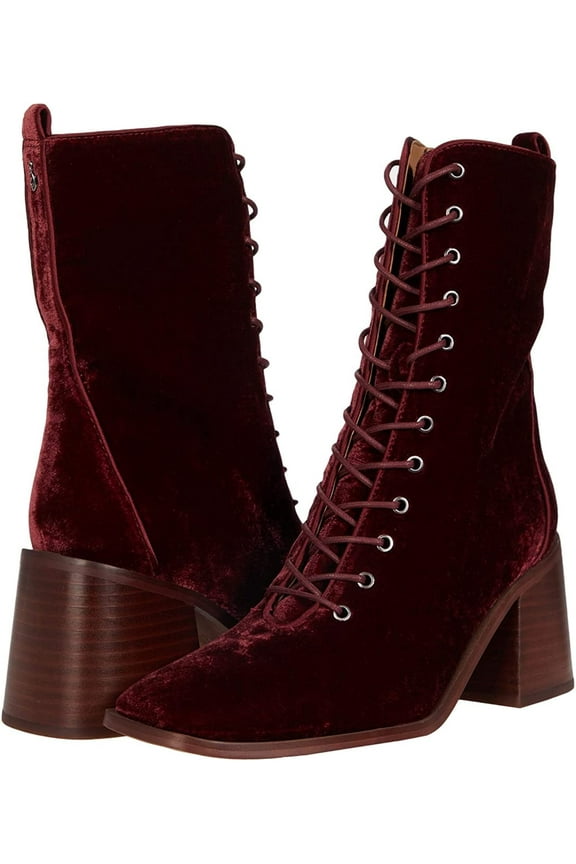 Westie 2 Brick Velvet Lace Up Zipper Square Toe Block Heel Boots (Brick Velvet, 8)