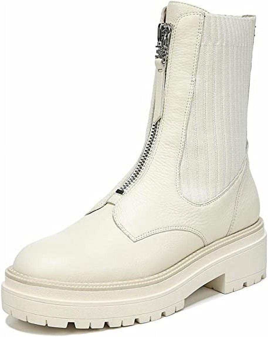 Sam Edelman Winniford Ivory Leather Lug Sole Sock Fitted Moto