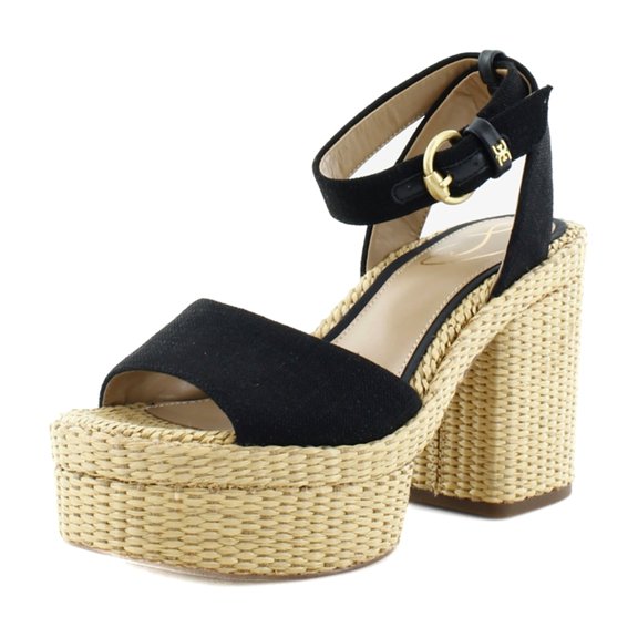 Sam Edelman Women's Black Heeled Sandal Linen 7.5 NWB
