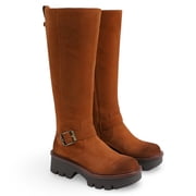 Sam Edelman Womens Carter Motorcycle Boots Amber Brown Suede Wide Calf 10.5M