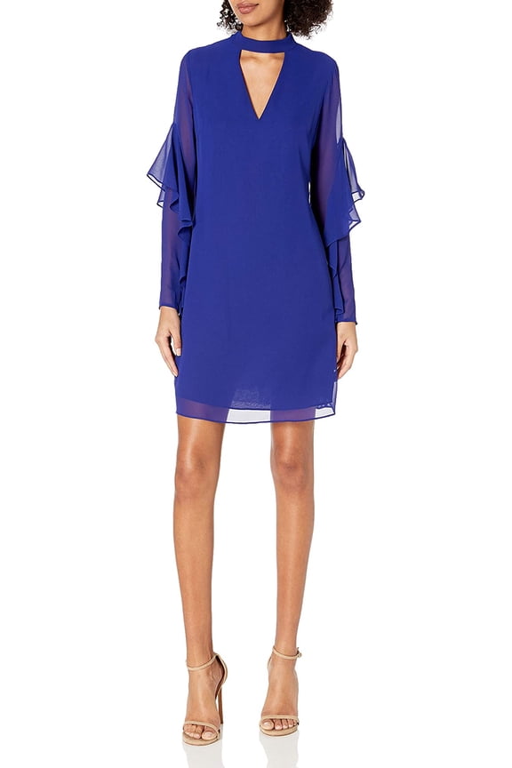 Women's Choker Shift Dress, Royal Blue, 6