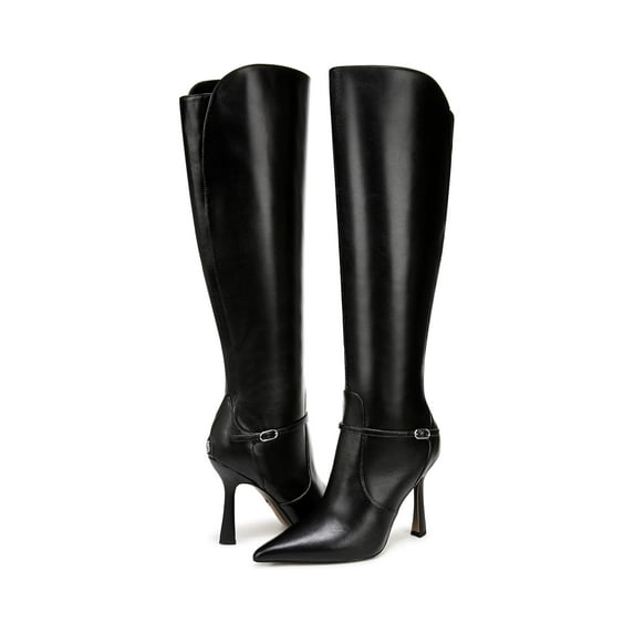 Sam Edelman Women's Elia Pointed Toe Knee High Boot Black Leather Wide Calf 9.5M