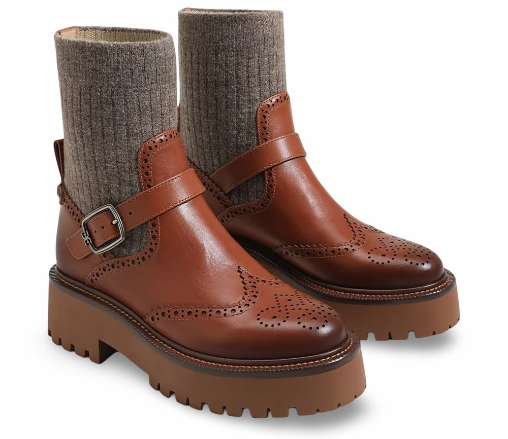 Sam Edelman Women's Elly Lug Sole Wingtip Ankle Boots Brown Leather 8 ...