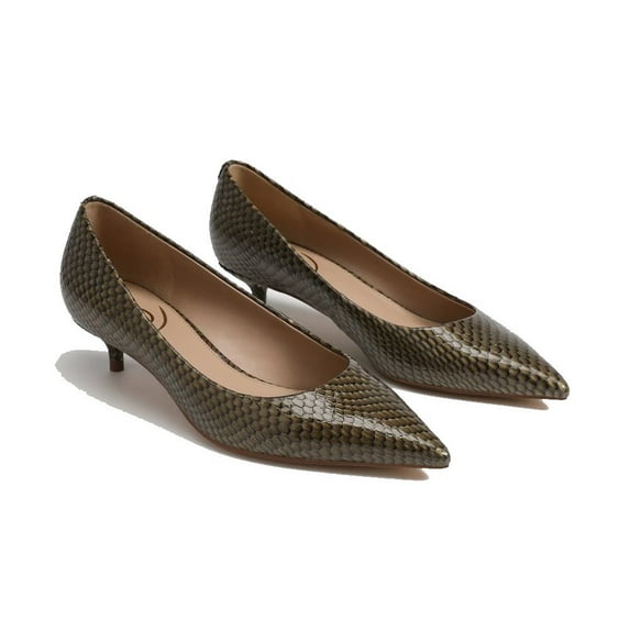 Sam Edelman Women's Franci Kitten Heel Pump Olive Snake Print 10M
