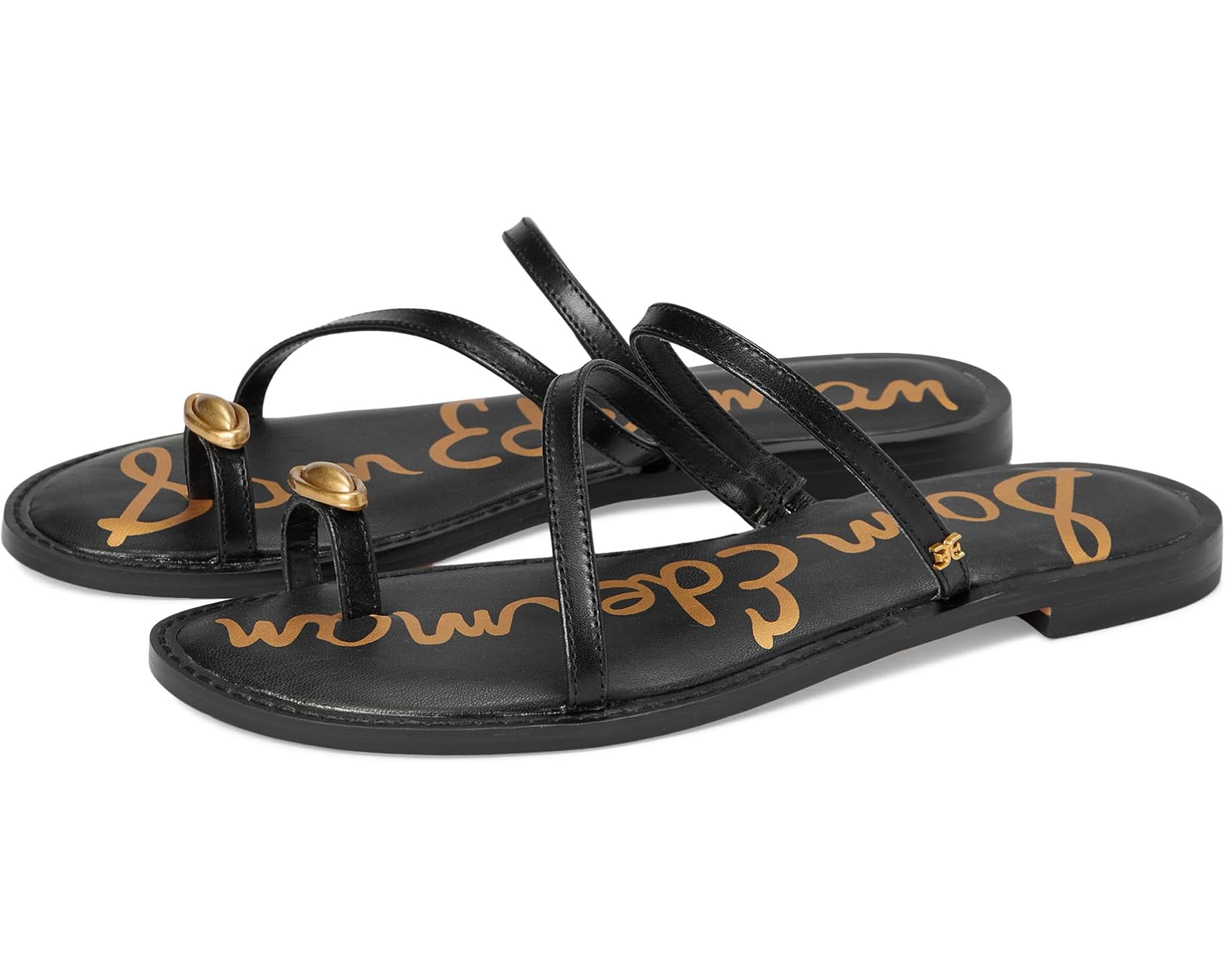 (取寄) サムエデルマン レディース ハーリン Sam Edelman women Harlyn Black Leather Sam Edelman Women's Harlyn Toe Strap Flat Sandal Black Leather 9M