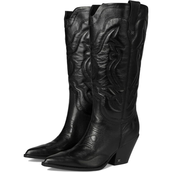 Sam Edelman Women's James Western Boot Black Leather Wide Calf 8M