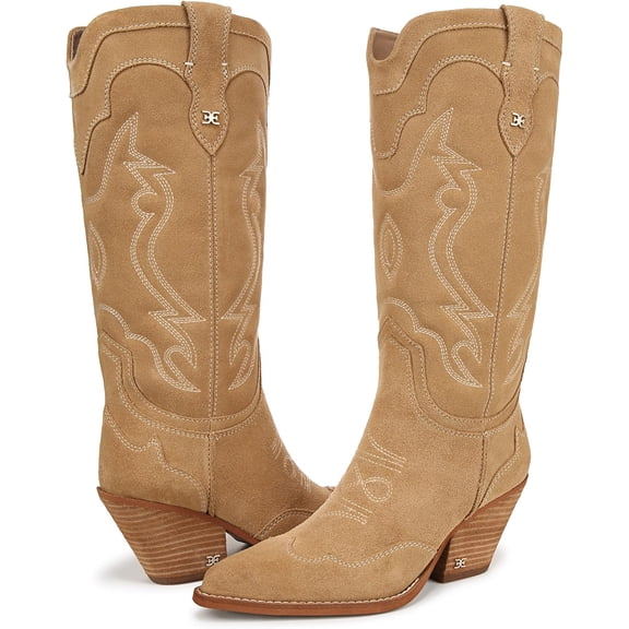 Sam Edelman Women's James Western Boot Safari Tan Suede Wide Calf 8M
