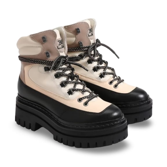 Sam Edelman Women's Kace Lace up Lug Sole Boot Black/Ivory Leather/Nylon 6M