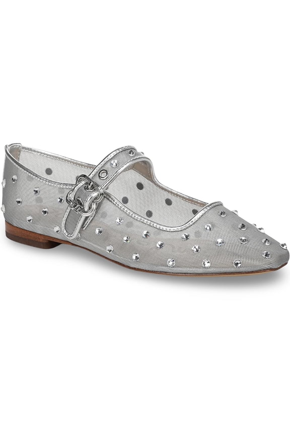 Women's Michaela Shine Mary Jane Flats Soft Silver 5M