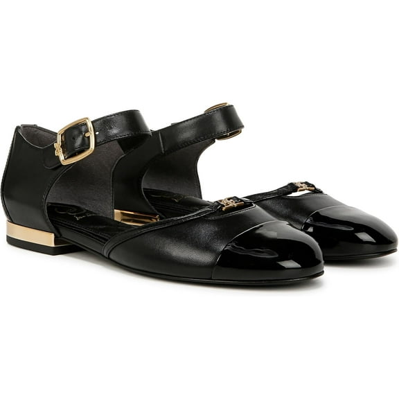 Sam Edelman Women's Rylie Cap Toe Mary Jane Flat Black Leather 6.5M