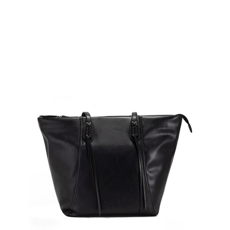 Black Leather-Look Logo Tote Bag