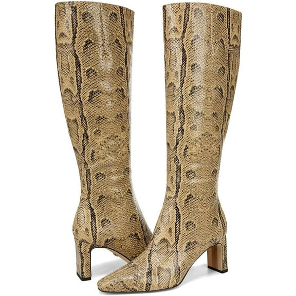 Sam Edelman Women's Sylvia Golden Tan Python Embossed Wide Calf Knee High Boot 10.5M