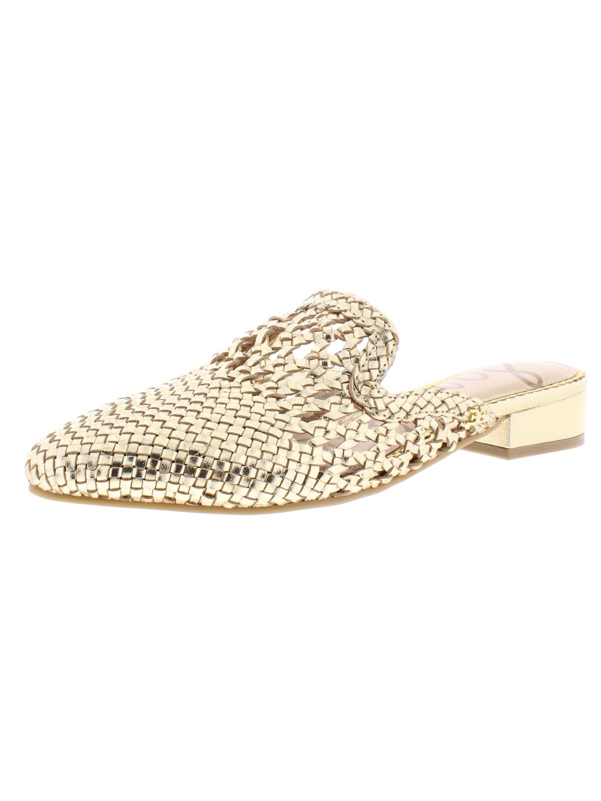 Gold woven mules best sale