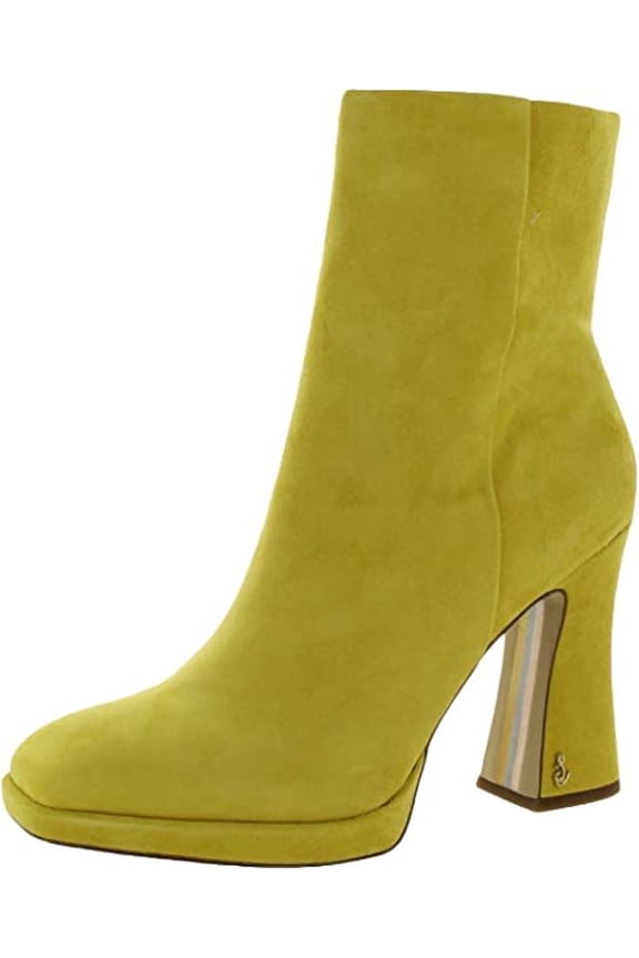 Jaye Yellow Suede Block Heeled Squared Toe Platform Ankle Boots (Yellow, 5)