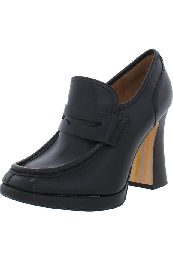 Womens Jeanette Leather Square Toe Loafer Heels