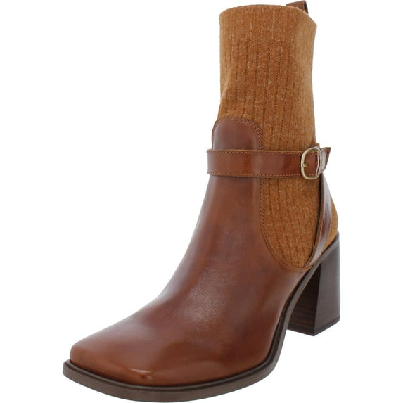 Sam Edelman Marci Rust Brown Leather Fashion Pull On Square Toe Ankle Boots (Rust Brown/Warm Copper, 9.5)
