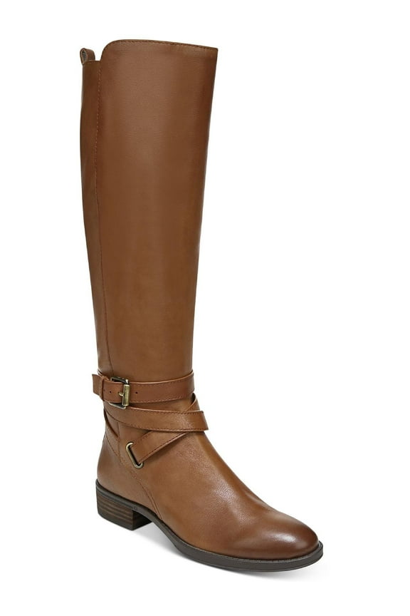 Womens Pansy Leather Round Toe Knee-High Boots