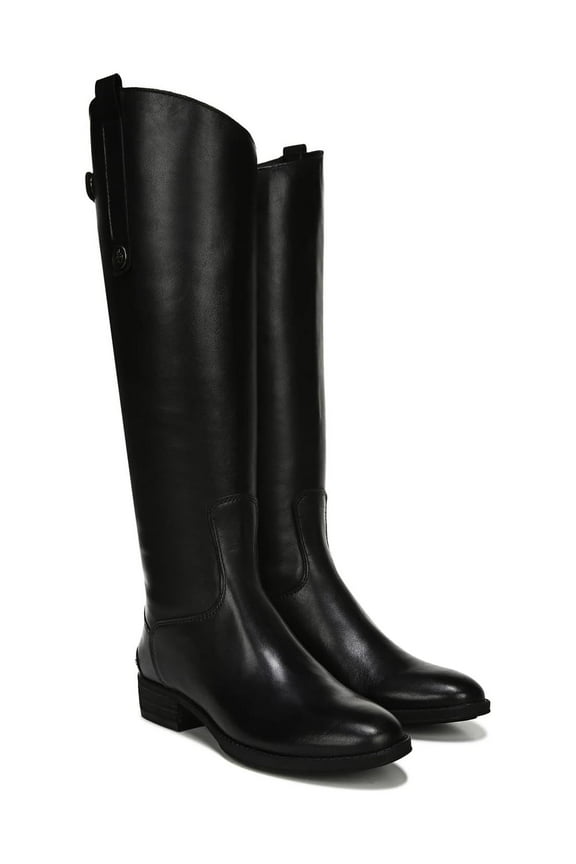 Women's Penny Knee-High Riding Boots Black Leather Wide Calf 7M