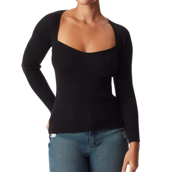 Sam Edelman Womens Sky Ribbed Pullover Sweater, Black, Medium