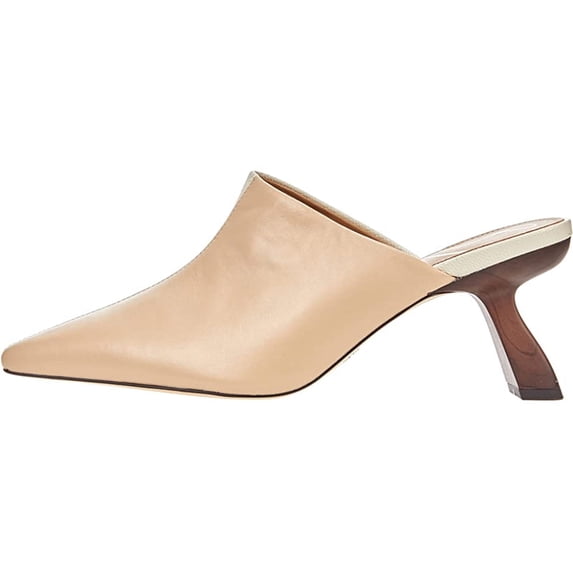 Sam Edelman Skya Ivory/Almond Pointed Toe Slip On Wood Detailed Spool Heel Mule (Ivory/Almond, 10)