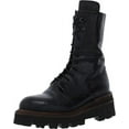 thumbnail image 1 of Sam Edelman Wyatt Black Leather Rounded Toe Lace Up Lug Sole Combat Ankle Boots (Black Washed Leather, 6), 1 of 1