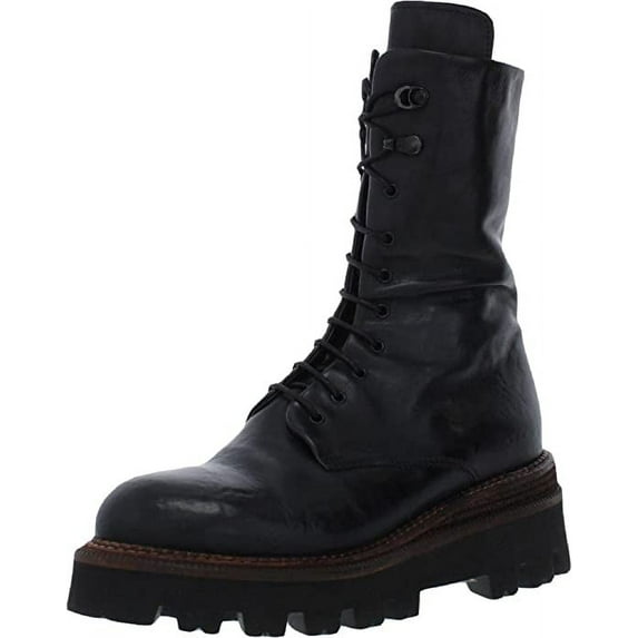 Sam Edelman Wyatt Black Leather Rounded Toe Lace Up Lug Sole Combat Ankle Boots (Black Washed Leather, 6)