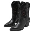 thumbnail image 1 of Sam Edelman Wynne Black Leather Pull On Pointed Toe Stacked Heel Western Boots (Black Leather, 7), 1 of 7