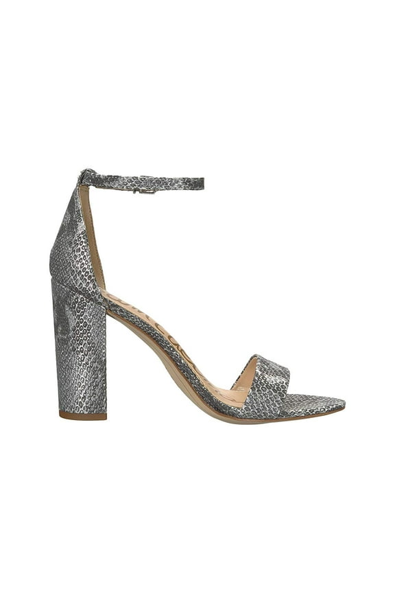 Yaro Block Heeled Ankle Strap Two Piece Sandals Silver Snake Pumps (SILVER, 9.5)