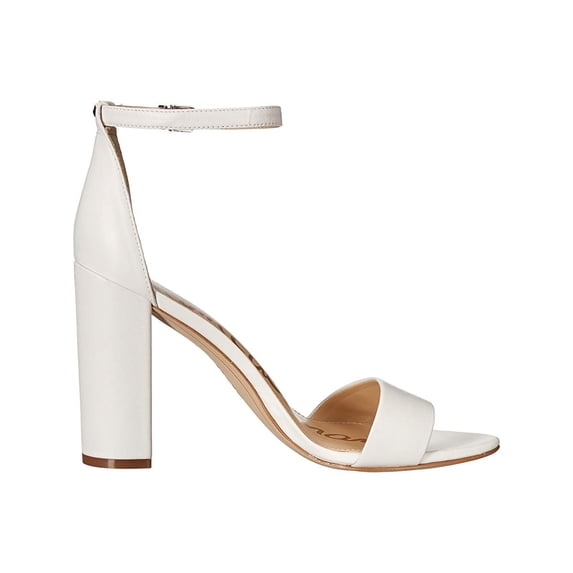 Sam Edelman Yaro Bright White Leather Ankle Strap Open Toe Block Heeled Sandals (Bright White, 4.5)