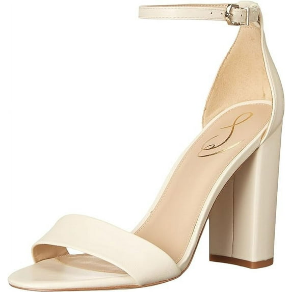 Sam Edelman Yaro Modern Ivory Ankle Strap Open Round Toe Block Heel Wide Sandals (Modern Ivory, 9)