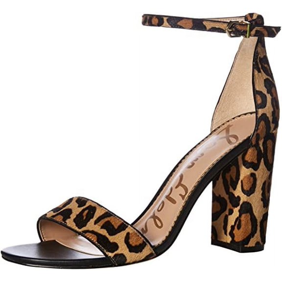 Sam Edelman Yaro New Nude Leopard Adjustable Ankle Strap Leather Heeled Sandals (NUDE LEOPARD, 7.5)