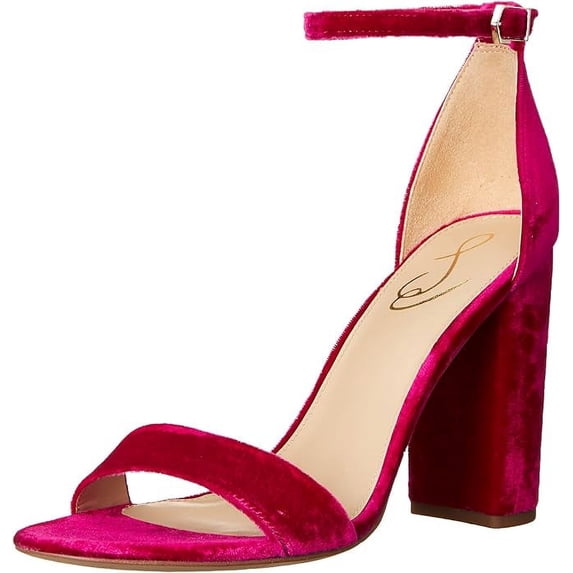 Sam Edelman Yaro Raspberry Ankle Strap Open Round Toe Block Heeled Wide Sandals (Raspberry, 7)