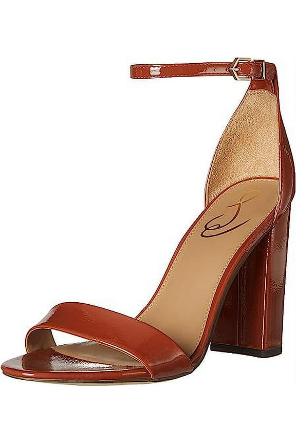 Yaro Warm Copper Ankle Strap Open Round Toe Block High Heel Sandals (Warm Copper, 8)