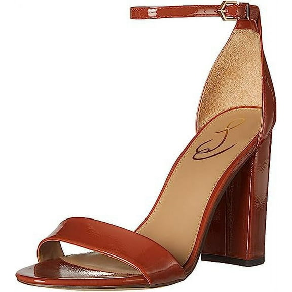 Sam Edelman Yaro Warm Copper Ankle Strap Open Round Toe Block High Heel Sandals (Warm Copper, 8)