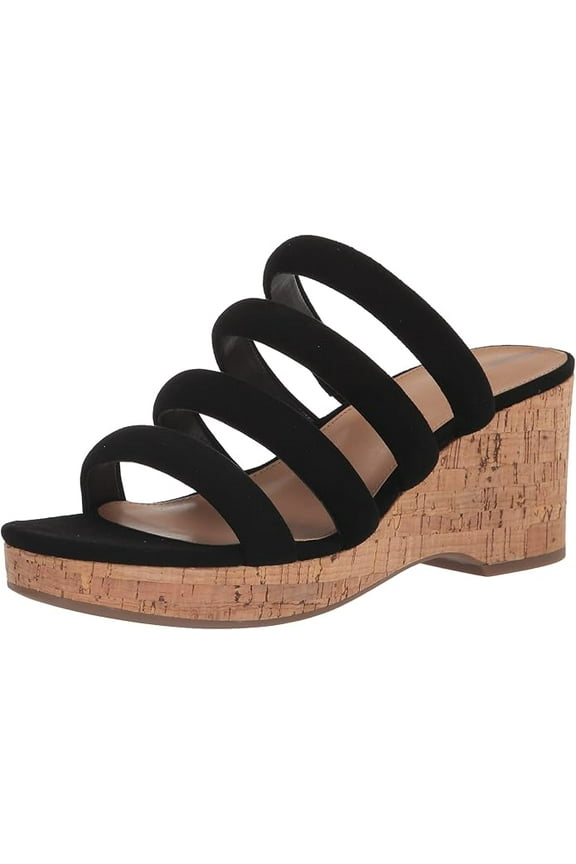 Yuki Cali Black Open Toe Slip On Strappy Wedge Heeled Sandals (Black, 7)